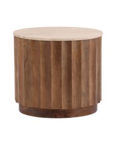 Millie Round Travertine & Wood Side Table