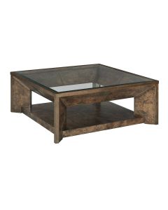 Square Burl Wood Glass Top Cocktail Coffee Table by Hammary