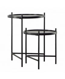 Round Black Wood & Iron Nesting Tables Set