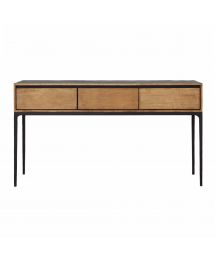 3-Drawer Teak Wood Console Table with Black Iron Legs