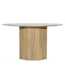 Grayson Beige Marble Top & Light Natural Wood Pedestal Dining Table