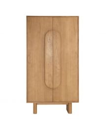 Modern 2-Door Tall Carved Wood Cabinet Natural Finish