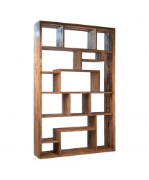 Geometric Pattern Tall Wood Bookcase with Asymmetrical Shelves