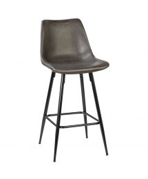 Dark Grey Leather Upholstered Counter Stool with Black Metal Legs