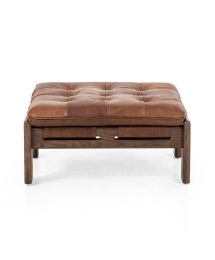 Halston Tufted Leather Cushion & Wood Cocktail Ottoman by Four Hands