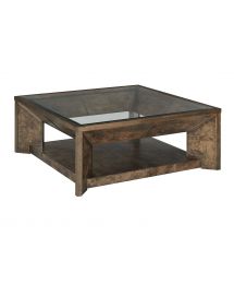 Square Burl Wood Glass Top Cocktail Coffee Table by Hammary