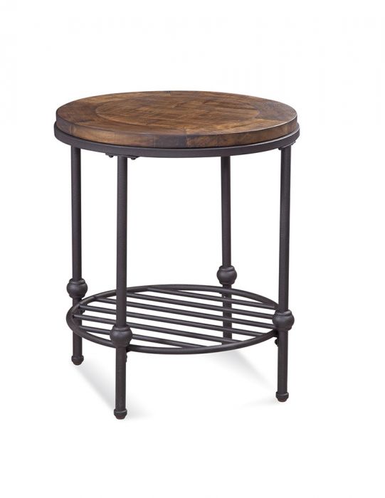 Emery Round End Table: Rustic Barnside